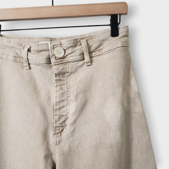 Zara Womens Marine Straight Wide Leg Jean High Rise Raw Hem Beige Sz 8 Modern - Picture 3 of 14